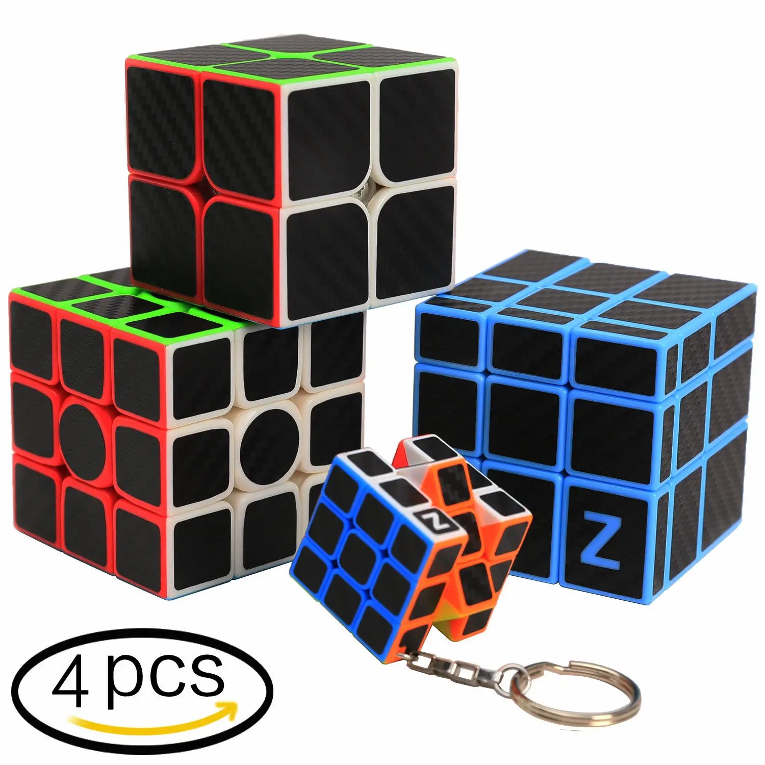 Скорость Z Cube 4 шт. волшебный куб набор 2x2 3x3x3 зеркальная поверхность углеродное