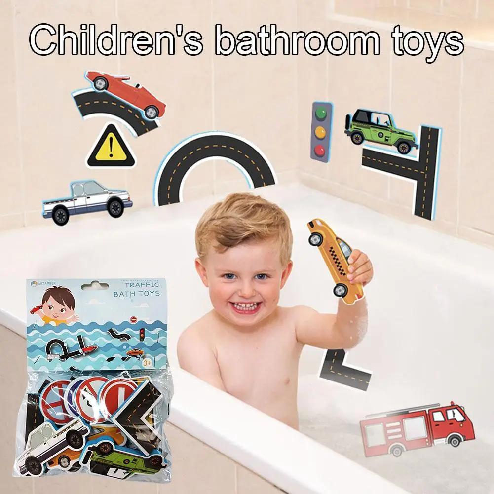 

Children's Bathroom Toys Flexible Road Track Car Stick Bath Sticker Puzzles Baby Toys Water Education Funny Diy Toy Early T L6u7