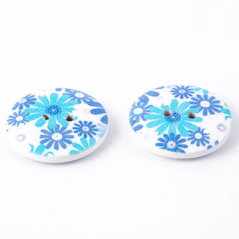 

50pcs 30mm Round Wooden Buttons Cartoon Printed Wooden Buttons Printed Two-eye Wooden Buttons DIY Stickers Accessories WD0016
