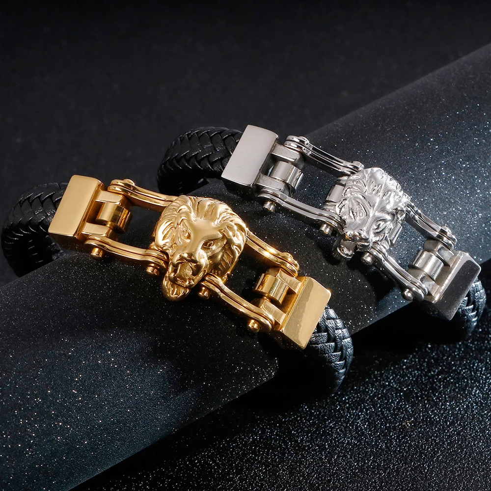 Кожаный браслет в стиле панк с коромыслом льва Мужская цепь для велосипеда