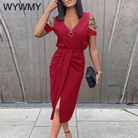 women elegant dress for new year 2022 patchwork print bodycon dress spring fashion hollow out party midi dress sexy dress new