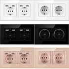 Европейская настенная розетка Szaoju с двумя розетками, 16 А, качественная электрическая стеклянная панель 16 А, 110  250 В, двойная настенная розетка с USB-разъемом, 146*86 мм