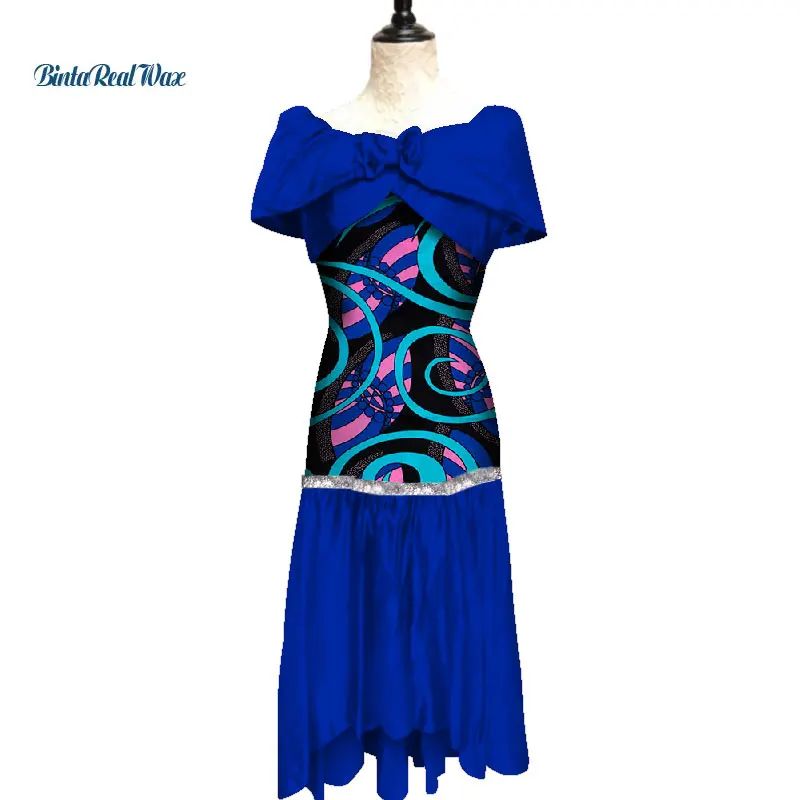 

Fashion African Print Dresses for Women Bazin Riche Lantern Sleeve Long Dress Traditional Women African Clothing WY4805