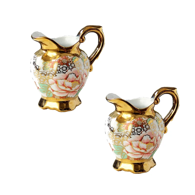 2pcs new Перепелиные винтажные королевские золотые цветочные керамические сливки большой емкости кофе/молоко/Мед кувшин соус кувшин - Цвет: 2pcs new