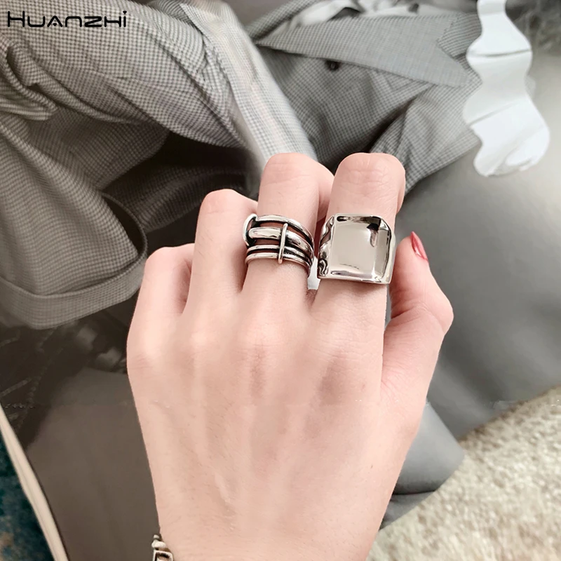 Женское винтажное многослойное кольцо HUANZHI асимметричное изогнутое зеркальное