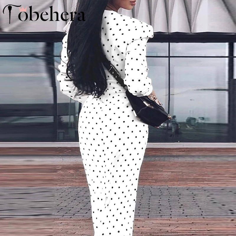 Glamaker Осеннее белое сексуальное платье в горошек женское элегантное с v-образным