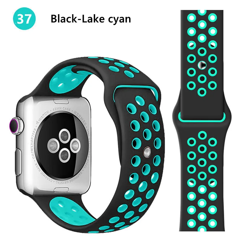 black-lake cyan Силиконовый ремешок для Apple watch band 42 мм 38 мм iWatch 4 band 44 мм 40 мм браслет часы correa резиновый ремешок для часов Apple watch 4 3 2 1 - Цвет ремешка: black-lake cyan