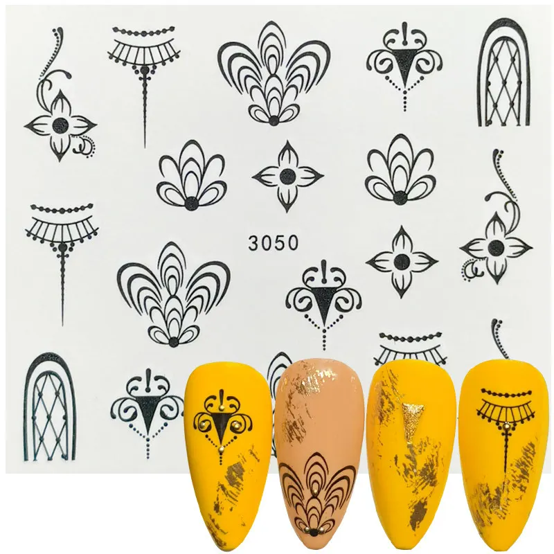 

1 Sheet Retro Nail Art Sticker Decals Flowers Black Blossom Vine Necklace Rose Watermark Decoration Manicure Wraps