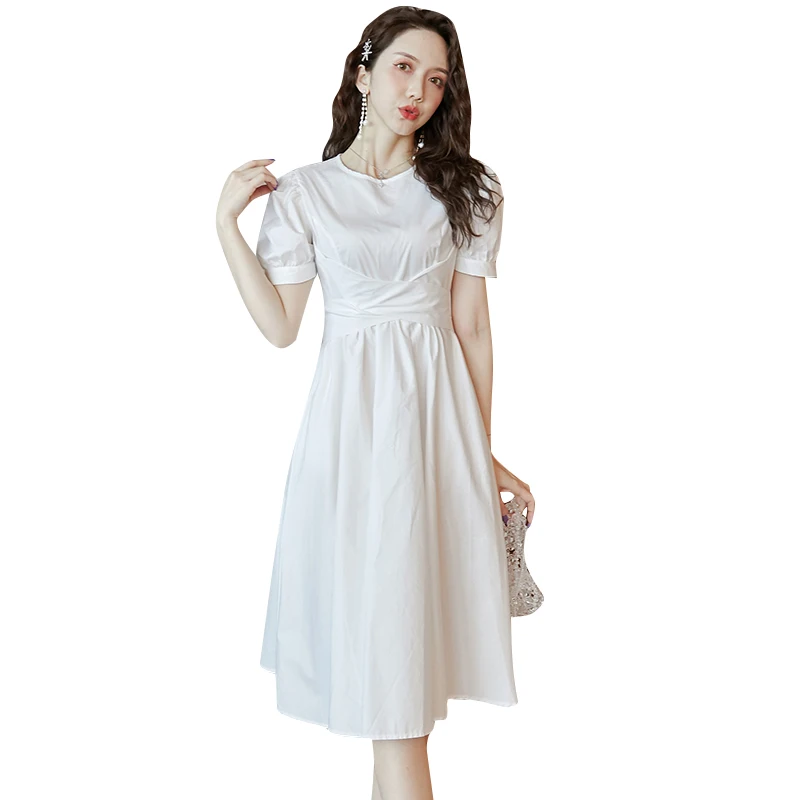 

COIGARSAM Loose Women dress New Summer Belt Dresses White Purple 8838