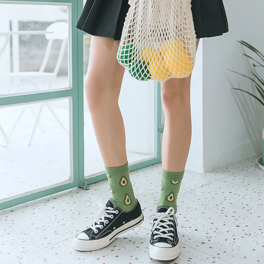 

3 Pairs Cute Avocado Peach Korean Women Girls Cotton Socks Street Hosiery Watermelon Banana Cartoon Fruit Print