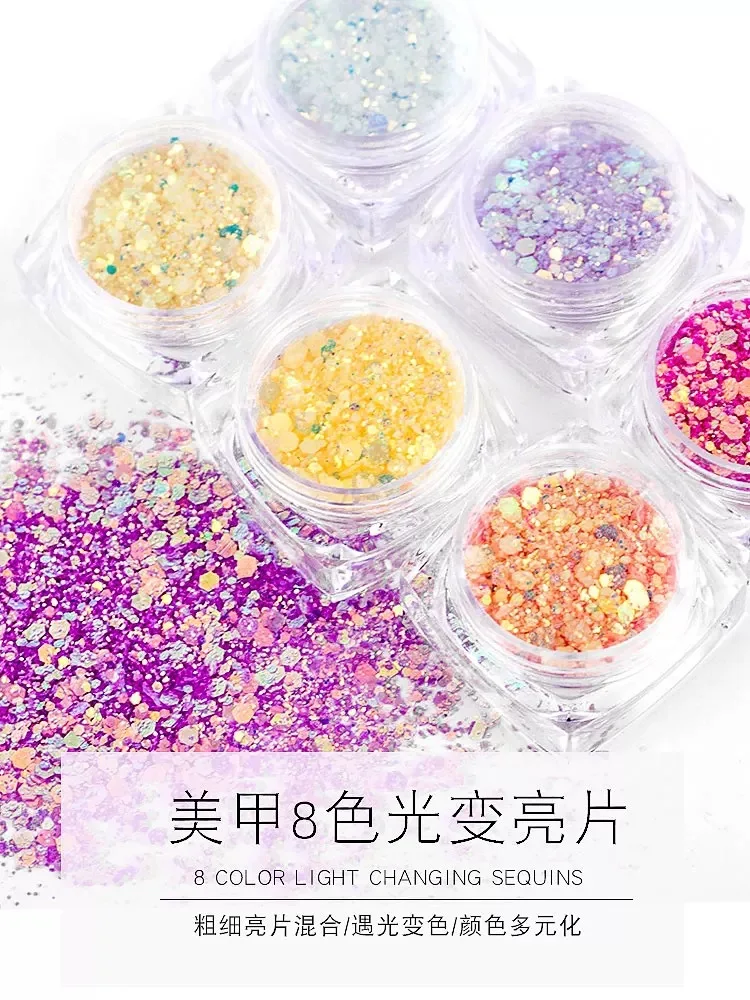 

Термальный мерцающий блеск Температура Изменение Цвета тонкая пудра волшебный цвет блеск изменение цвета пайетки размер смешанный 8 бутылок