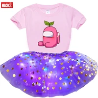 kids miniskirts new game baby cartoon t shirt set girls princess stars glitter dance ballet tutu brand sequin party dress set