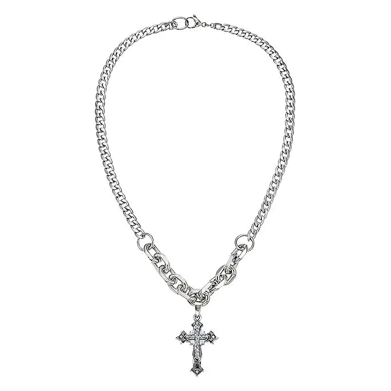 

2021 Personality Trend Hip-hop Chain Rhinestone Cross Necklace for Woman Man So Cool Rhinestone Pendant Gift Jewelry Wholesale