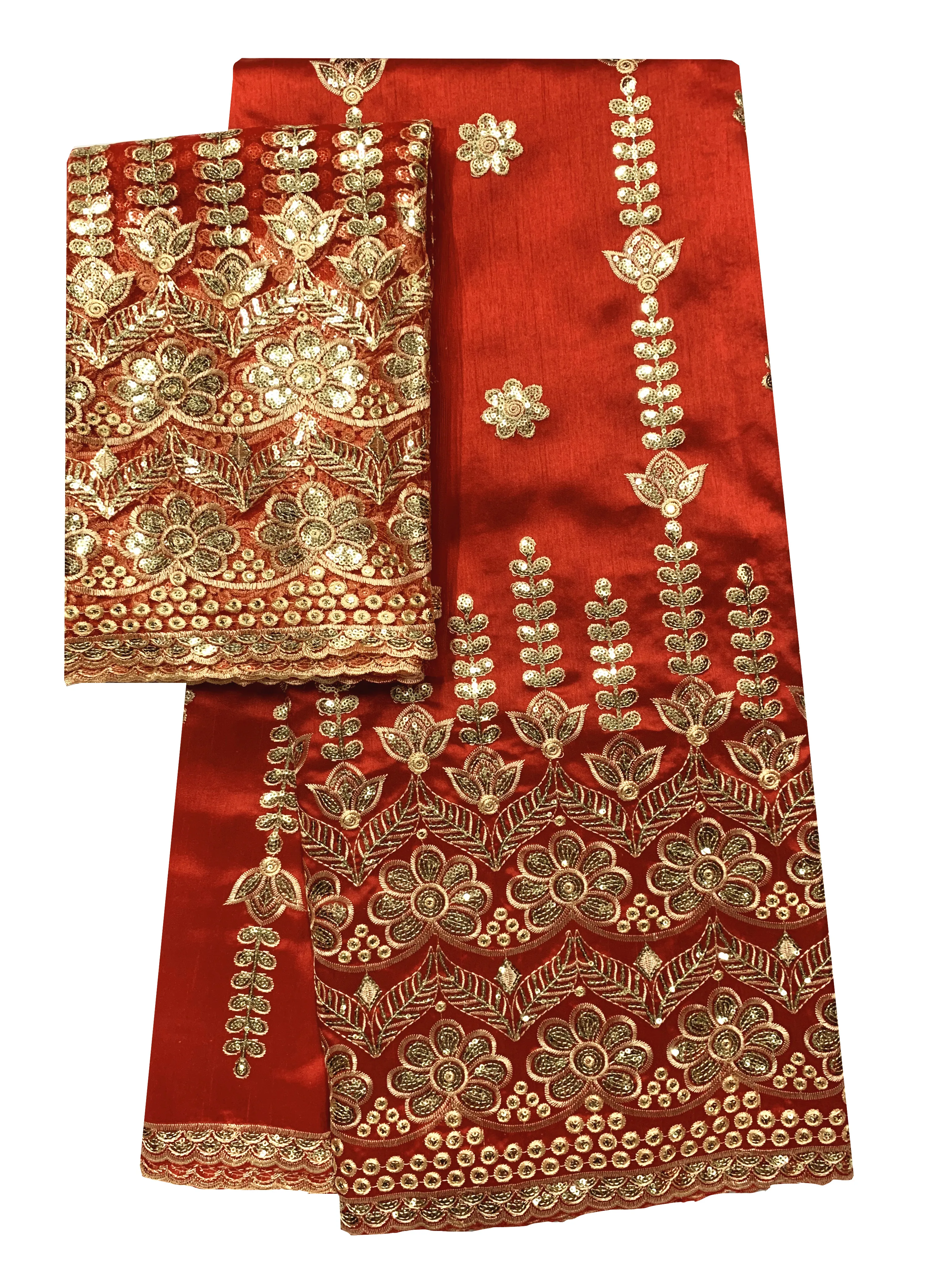 

5+2 Yards Set New Red George Lace Fabric African Sequins Embroidered French Tulle Lace for Blouse Nigerian Wedding KRL-91164