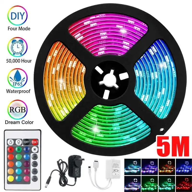 

Светодиодные ленты, 5 м, USB, 24 клавиши, инфракрасное управление, RGB SMD3528, 12 В, гибкая ламповая лента, Диодная ТВ, украшение, фоновое освещение, св...