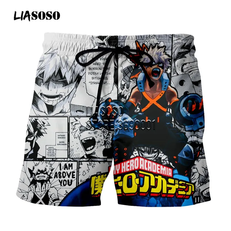 

LIASOSO 3D Print Men's Hot Japan Anime My Hero Academia Shorts Beach Casual Shorts Boardshorts Summer Trunks Streetwear Hip Pop