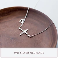925 silver necklace womens short clavicle chain love ecg heartbeat necklace korean style silver jewelry