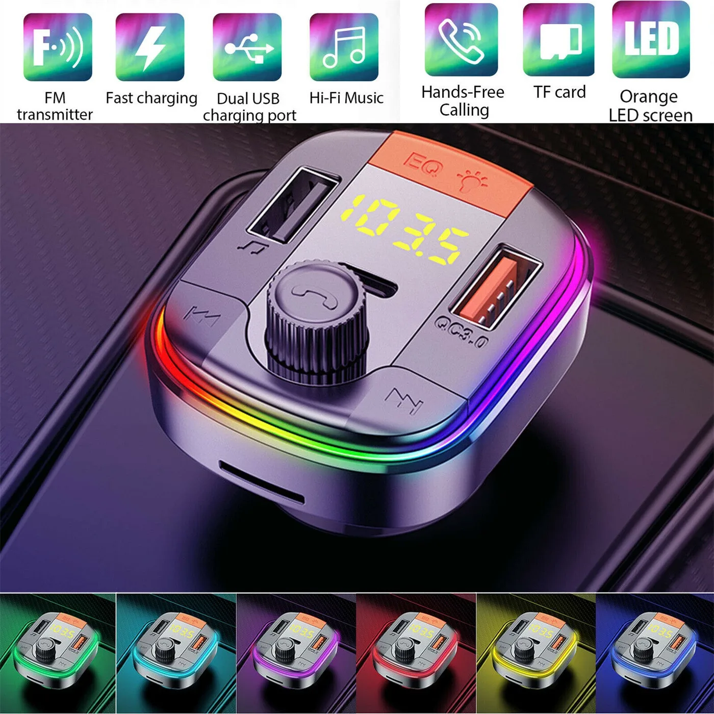 Fm-трансмиттер с Bluetooth 5 0 адаптер Цветной Автомобильный MP3-плеер гарнитура для