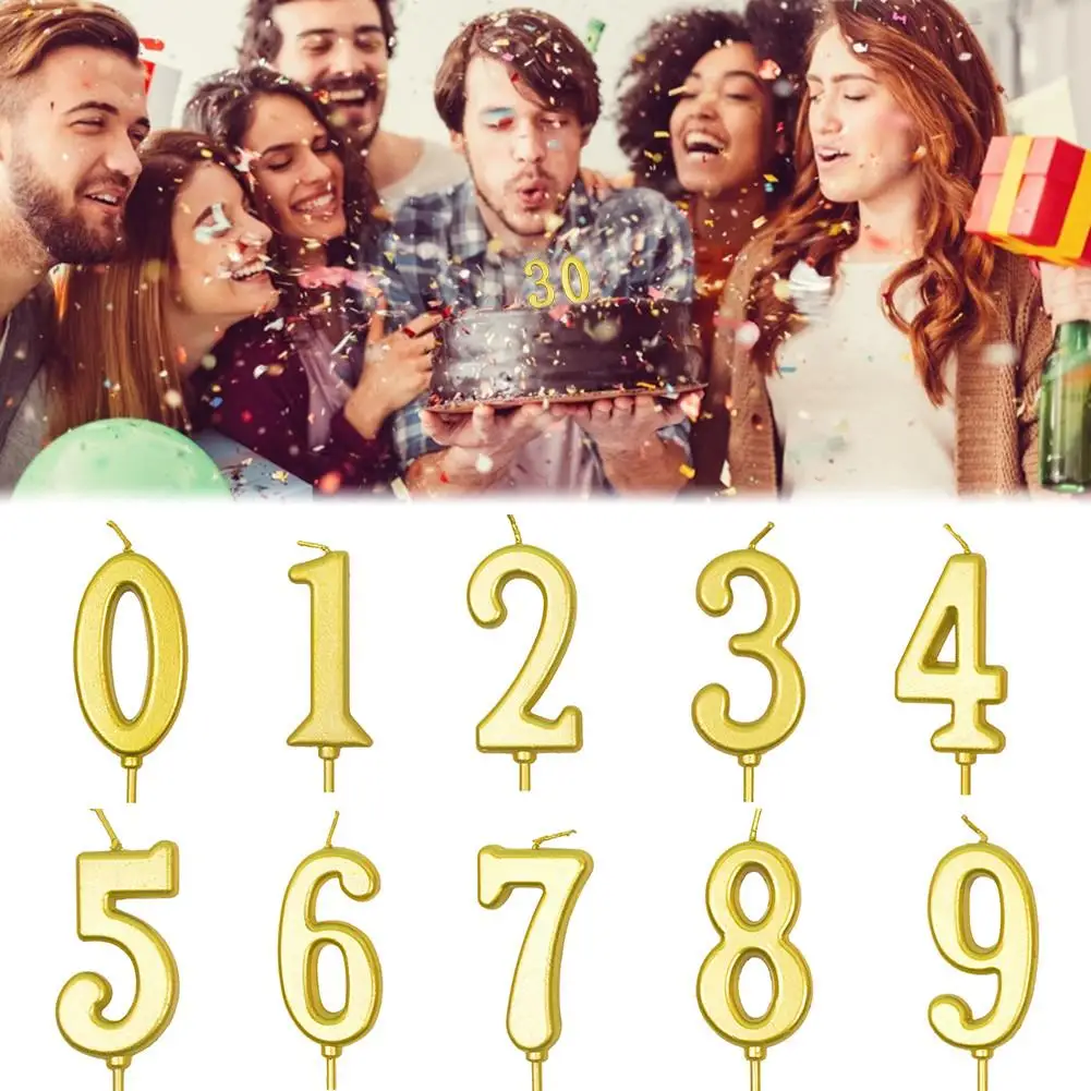 Свечи для дня рождения с цифрами 0-9 золотые блестящие свечи торта украшения на