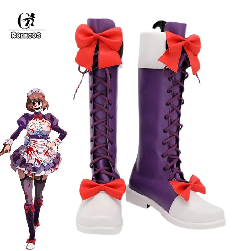 

ROLECOS High-Rise Invasion Maid-fuku Kamen Cosplay Shoes Anime Maid-fuku Kamen Cosplay Shoes Women High Boots Shoes With Bow