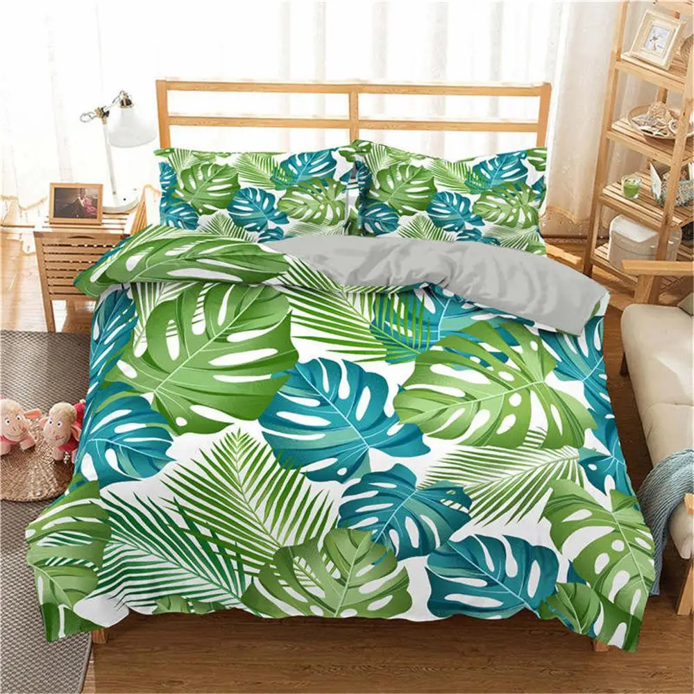 

Boniu 3D Duvet Cover Set Tropical Plant Bedding Set Green Leaves Printed Bedspread With Pillowcase Single Size Luxury Bed Set