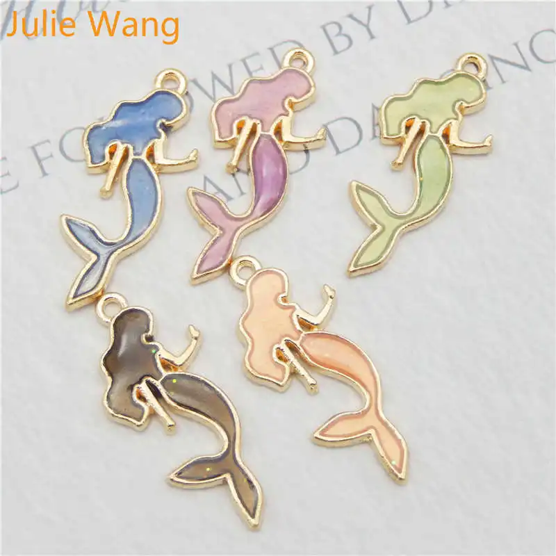 

Julie Wang 5PCS Enamel Mermaid Princess Charms Multicolor Gold Tone Bracelet Necklace Alloy Jewelry Making Accessory