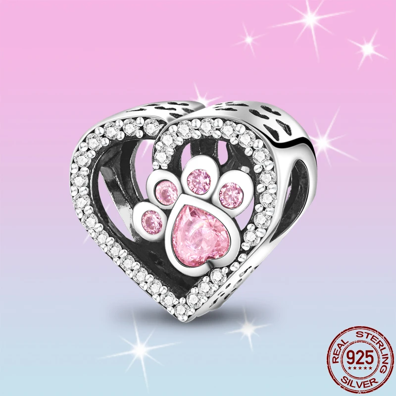 

2021 NEW HOT SALE 100% Sterling Silver 925 Pink Paw Love Charms Beads Fit Original Pandora Bracelet For Women Jewelry Gift