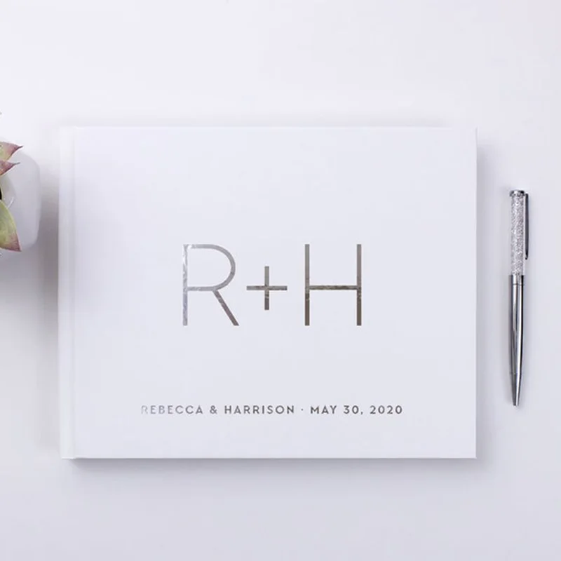 Индивидуальные инициалы с буквами Свадебная Гостевая книга альтернатива белая