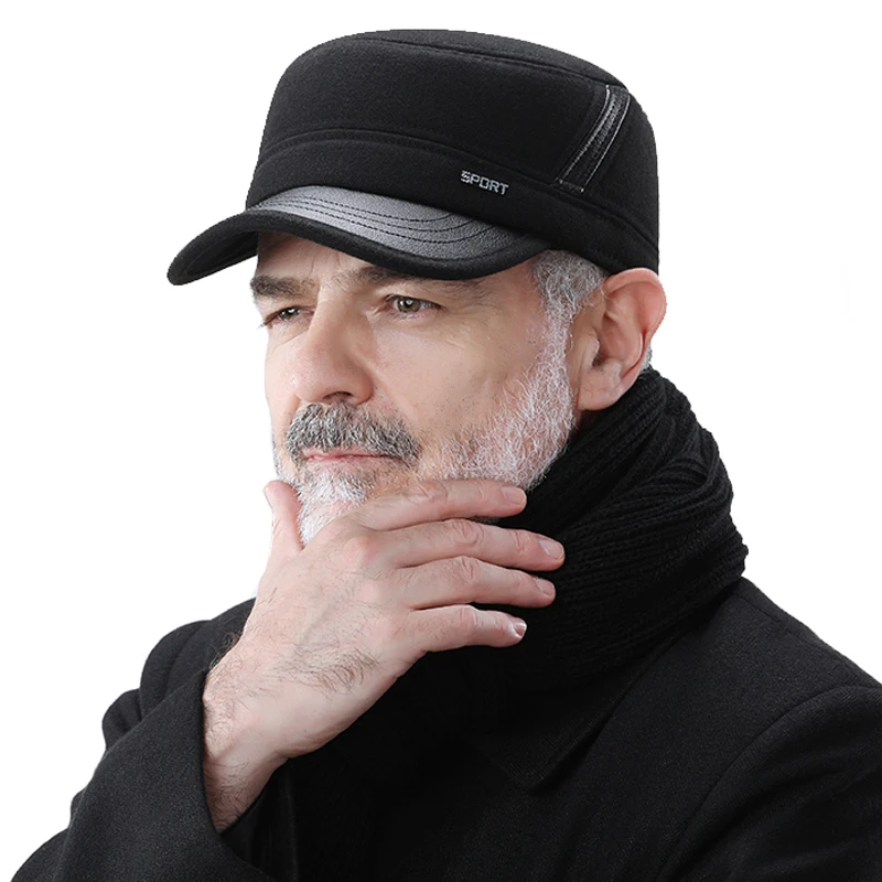 Warm Winter Cap Sport Golf Military Flat Hat Caps For Men Snapback Casquette Bones Dad Gorras Earflaps Thicken Male Baseball | Спорт и