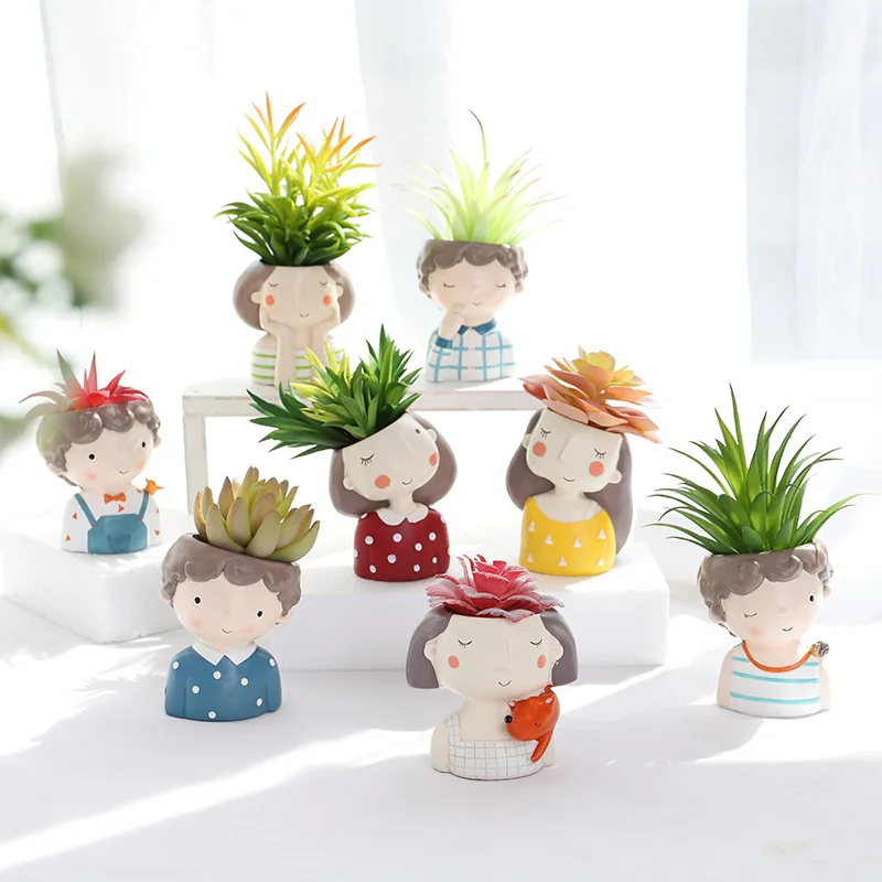 1pc Succulent Plant Pot Cute Girl Boy Flower Planter Flowerpot Create Lovely Princess Home Garden Bonsai Pots Birthday Gift