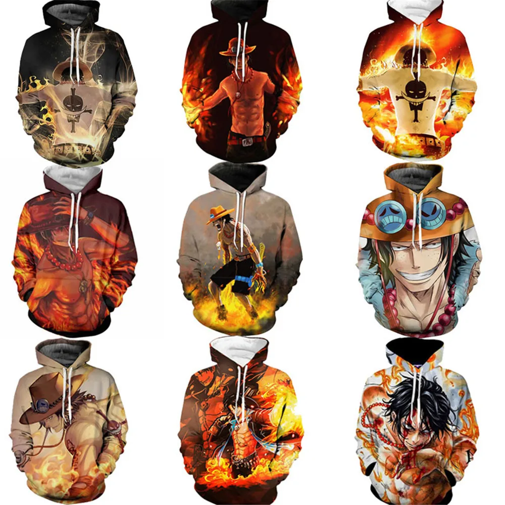Аниме цельные толстовки с 3D принтом пуловеры спортивная одежда Луффи Эйс прау