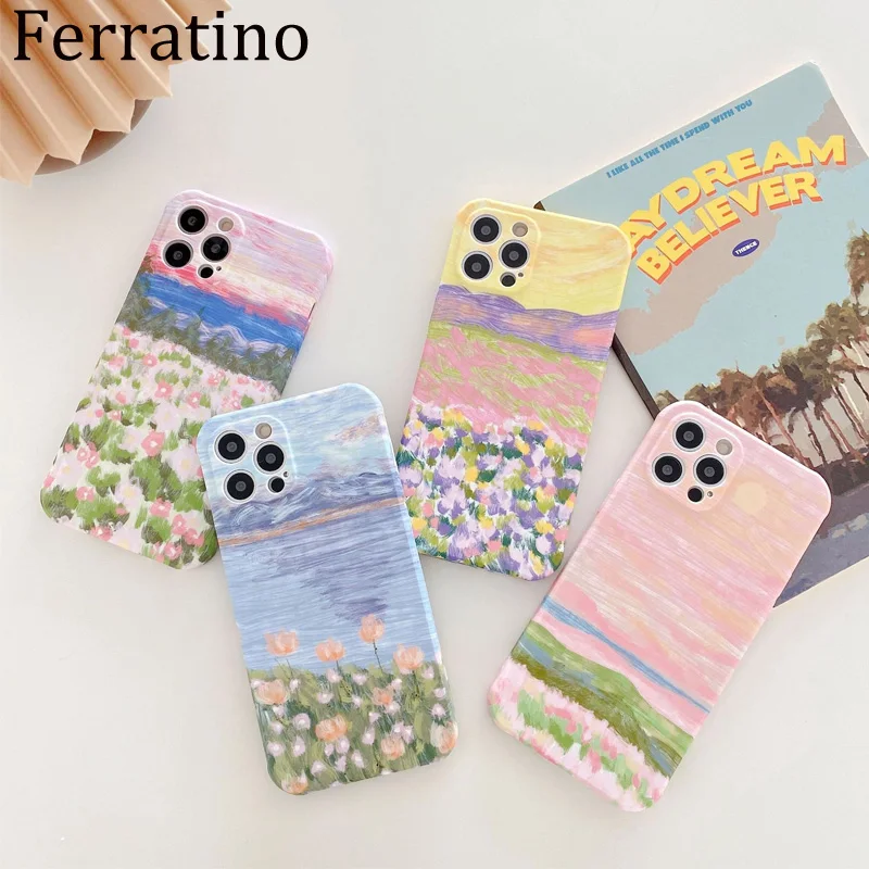 

Luxury Art Painting Flower Case For iPhone 11 12 Pro Max Mini Cover For iPhone X XR XS MAX 7 8 Plus SE 2020 Soft Silicone Fundas