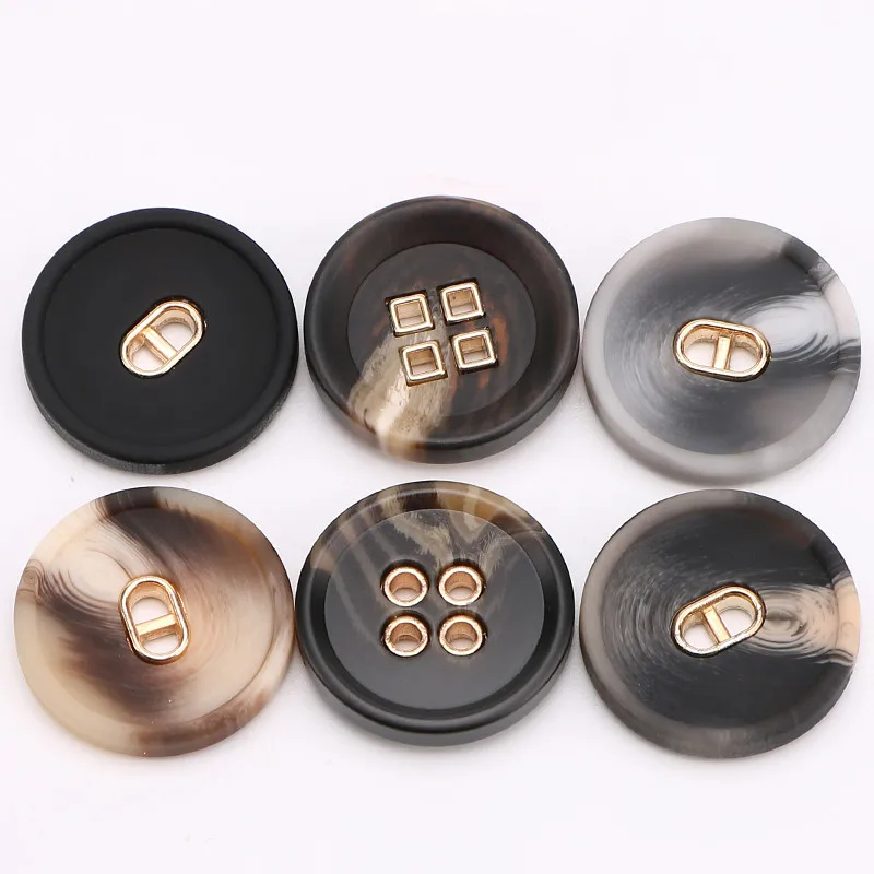 Винтажные круглые черные пуговицы из смолы с плоской задней стороной