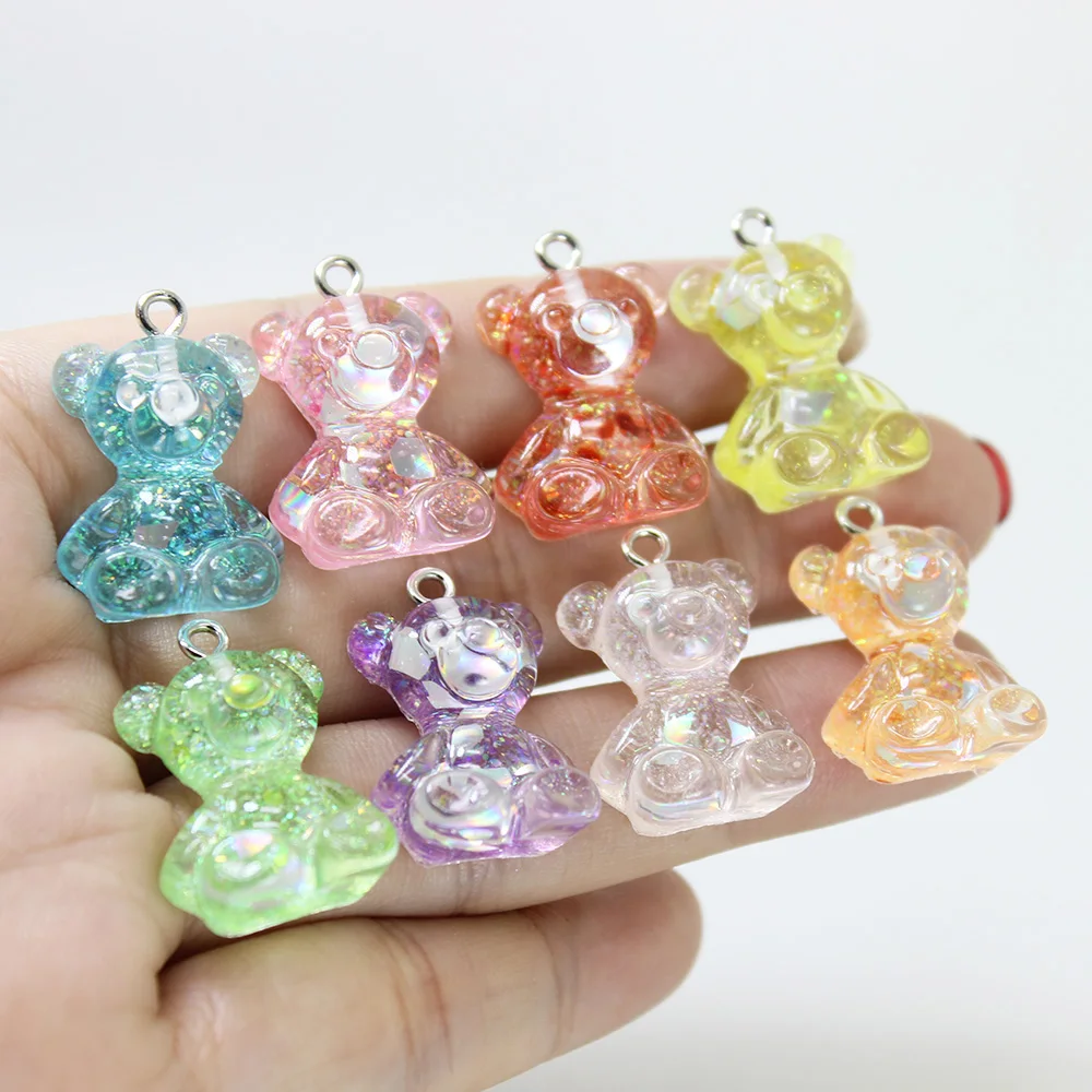 

Подвески Kawaii из смолы с плоской спинкой, блестящие подвески с маленьким медведем для самостоятельного изготовления ожерелья, модные ювелир...