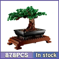 moc bonsai tree green bush flower grass plant model ornament building blocks bricks diy assembly educational toy for gift