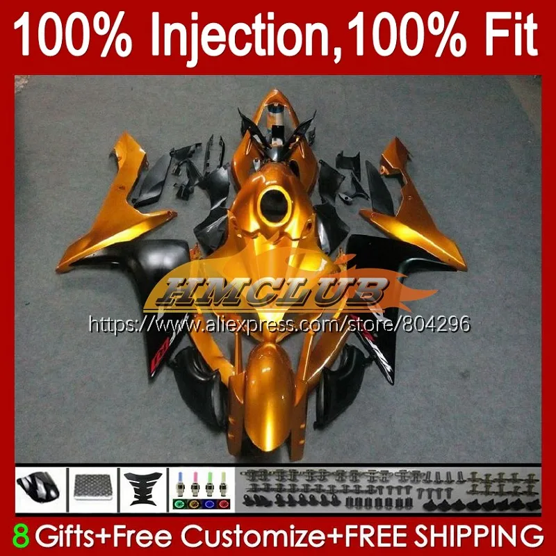 OEM инъекция для YAMAHA YZF R 1 07 золото черный 1000 YZF1000 63No.6 R1 YZFR1 08 2007 2008 Обтекатели|Чехлы