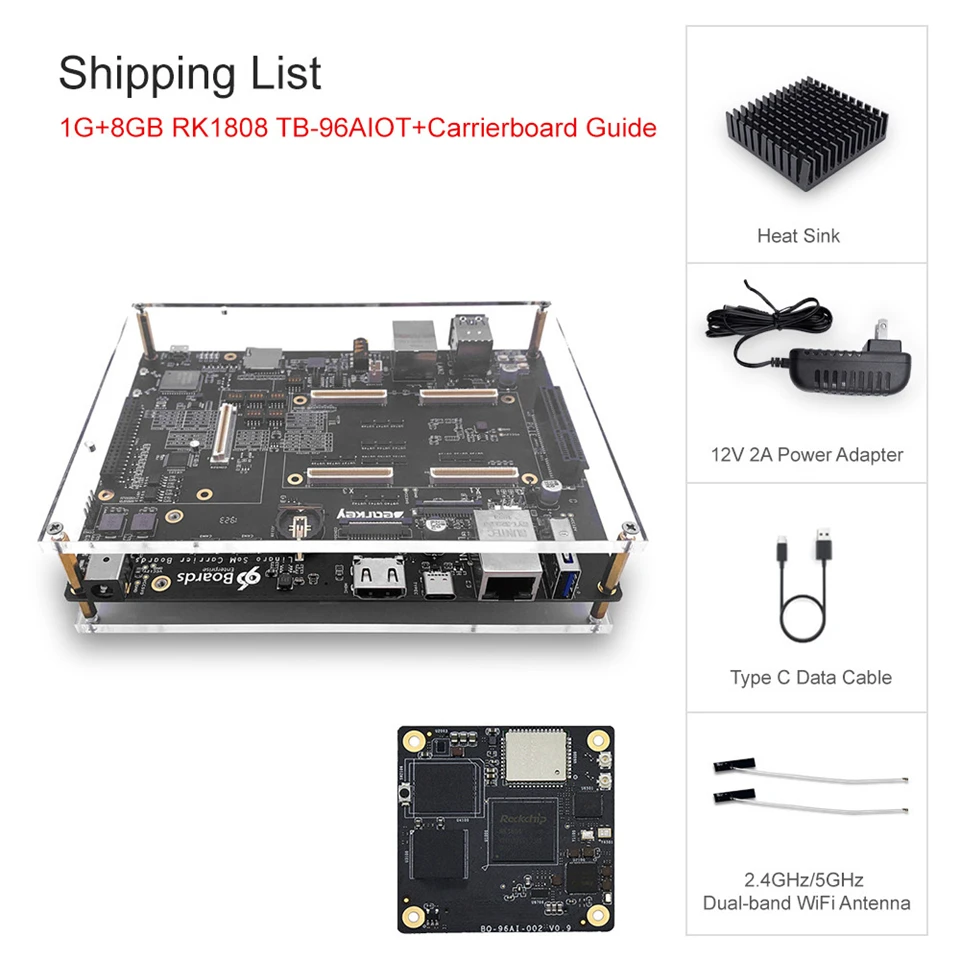 Комплект 4 96 плат Rockchip RK1808 Linux Developer Kit для низкомощного встроенного искусственного интеллекта, встроенный NPU и Gigabit Ethernet - Комплект: Комплект 4
