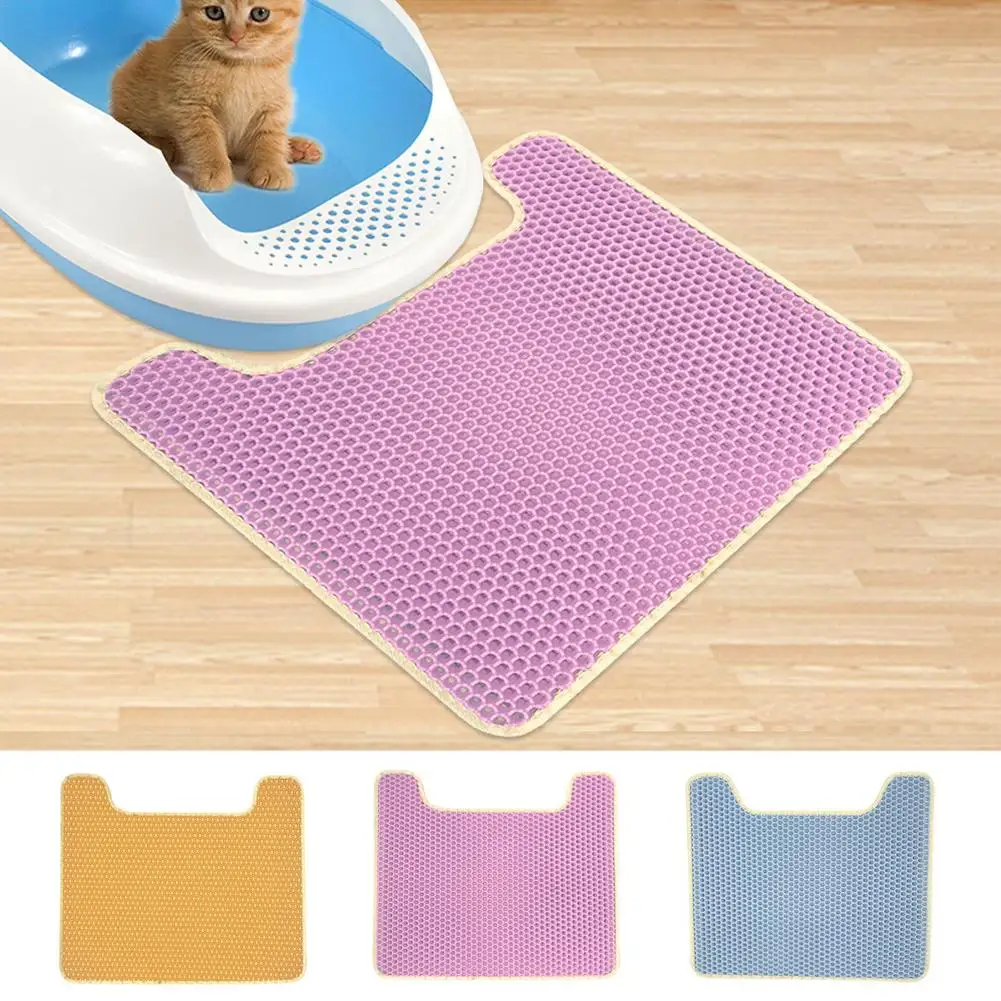 

53*45cm Cat Litter Mat Waterproof EVA Double Layer Cat Litter Pad Urine Proof Washable Cat Litter Trapping Mats Cleaning Blanket