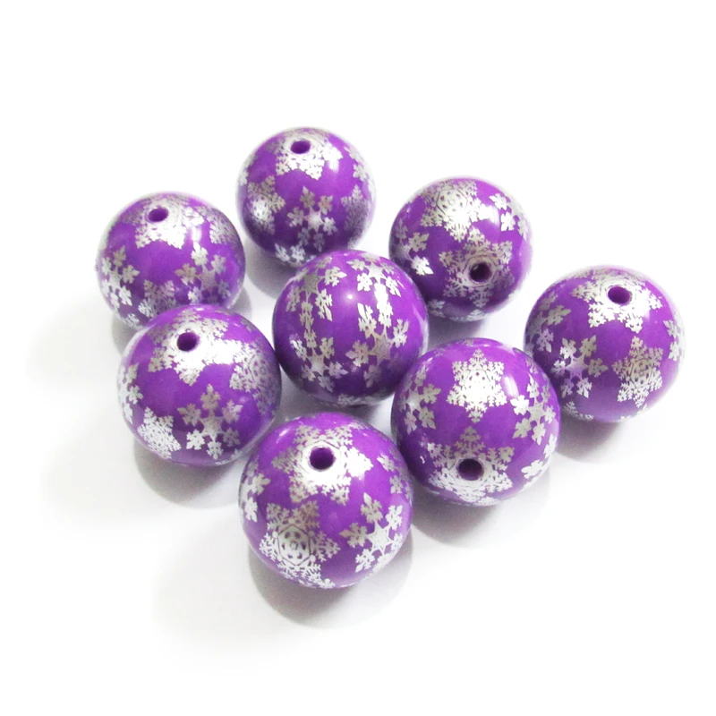 

Newest 20mm 100pcs/bag, Acrylic Print Snowflake Beads For Chunky Christmas Kids Necklace