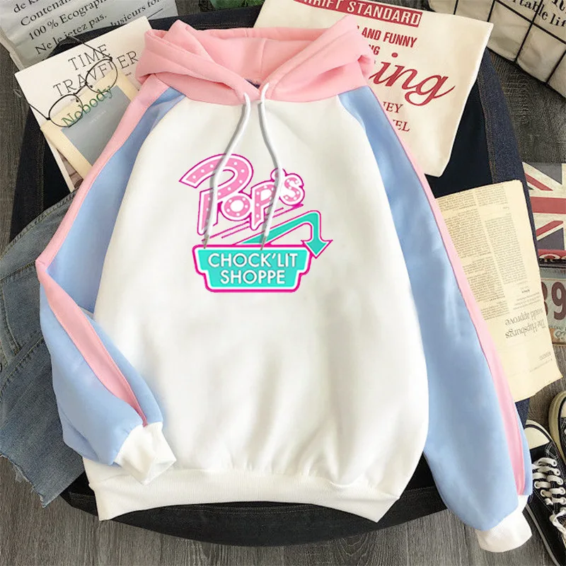 

Valley Town Printing Clash Color Tops Korean Version Couples Matching Color Kawaii Loose Large Size Casual Hoodie