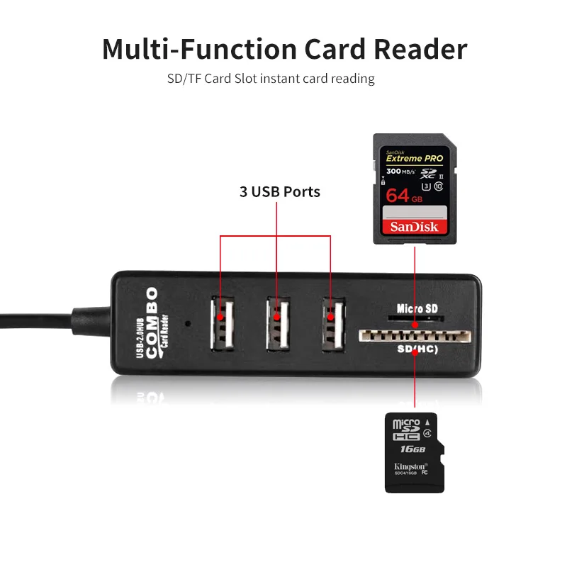 ANMONE 3 порта usb хаб с кардридером USB 2 0 Micro SD TF карта компьютерный адаптер
