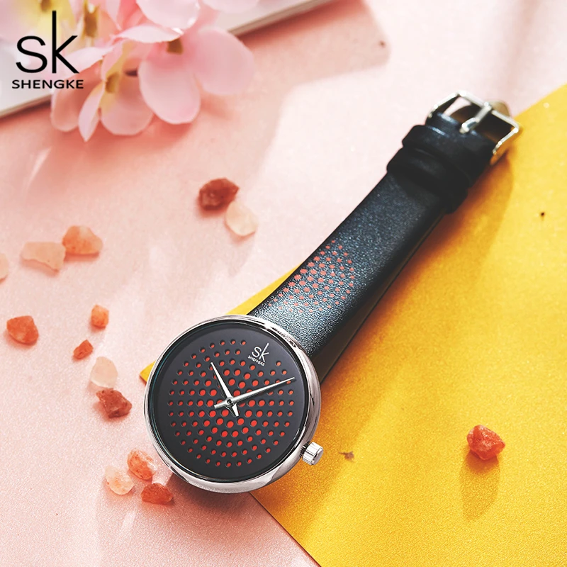 

2019 Fashion Innovative Women Watches Shengke Luxury Brand Leather Band Watch Women Waterproof Quartz Wristwatches Ladies Clock