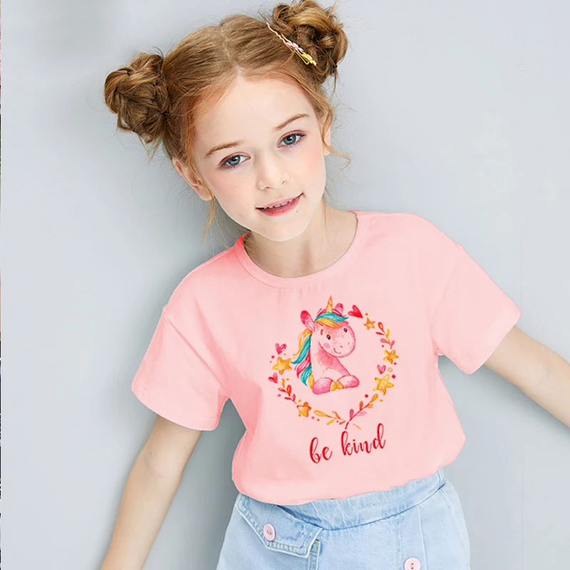 

Cute Anime Shirt Baby Boy Summer Casual 2021 New Children's Clothing From 2 To 9 Years Unicorn Anime Clothes Pink T-Shirts