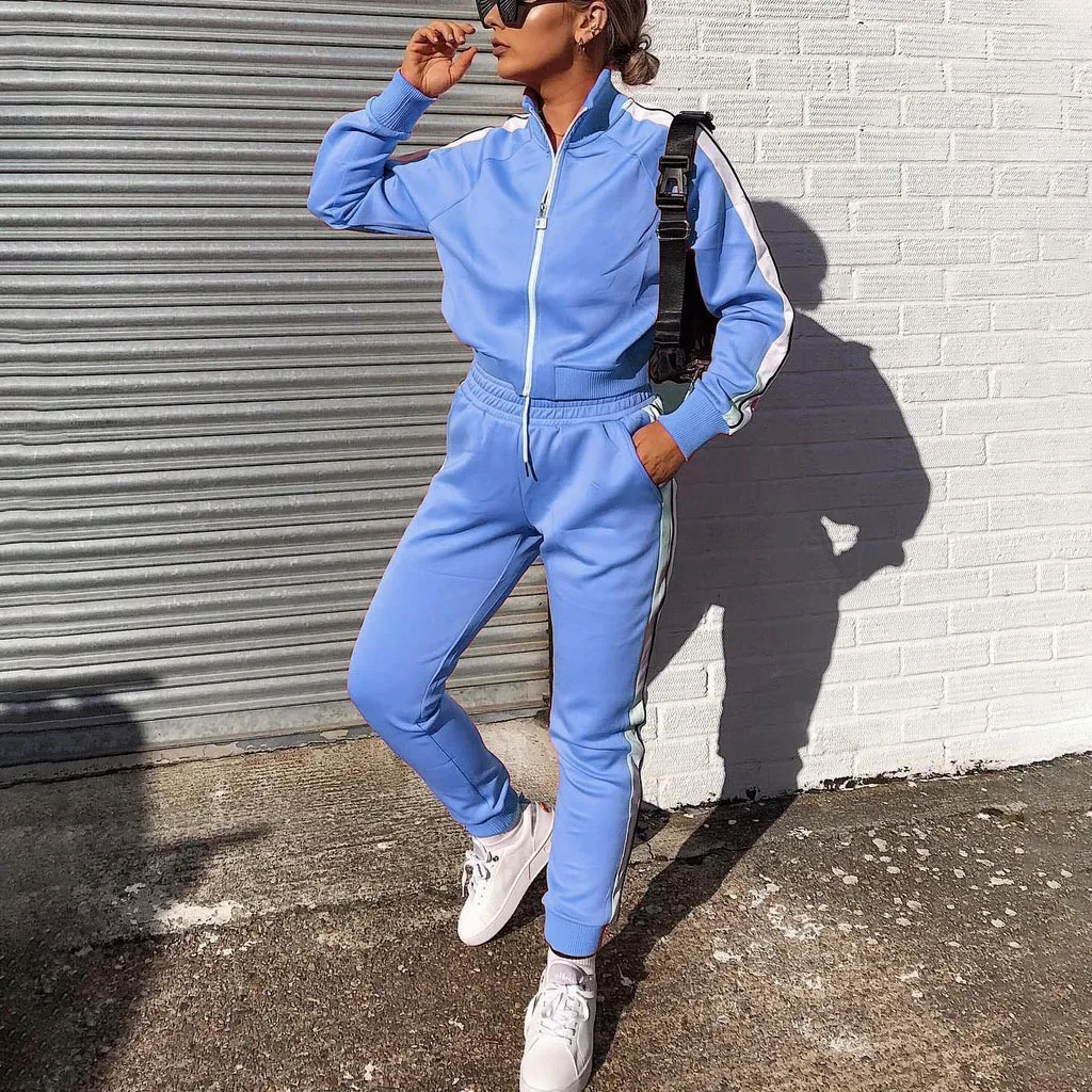 

Sport Striped 2 Piece Pants Set Sexy Jogger Outfits Suits Girls Ladies Tracksuit Long Sleeve Zipper Casual Women Clothing