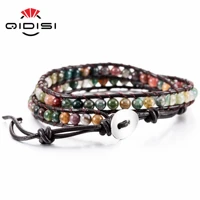 new fashion stone leather bracelet bangle cuff rope bead 2 wrap charm bracelets bangles female 2018 statement jewelry party