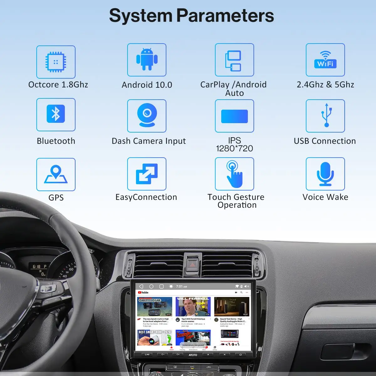 $265.50 ATOTO AE-S8G1A84SD-X Wireless WiFi Bluetooth 8inch Car Stereo Radio Receiver 1din Android 10.0 Audio Video Multimedia Players