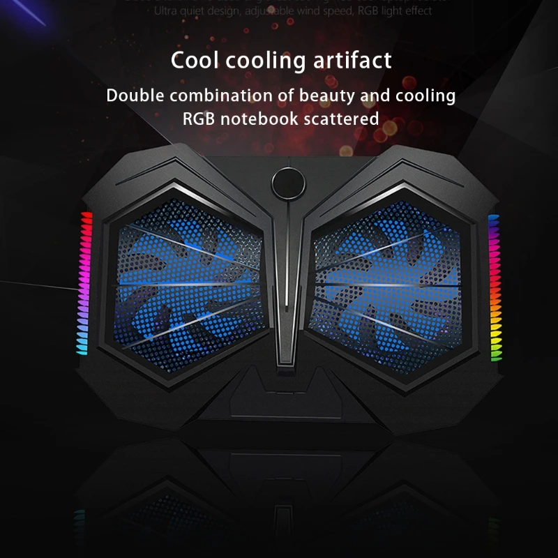 

Gaming Laptop Cooler Fan 4 Heights Adjustable Notebook Cooling Base USB Powered Dual Turbo RGB Fan Heatsink for 11-16in