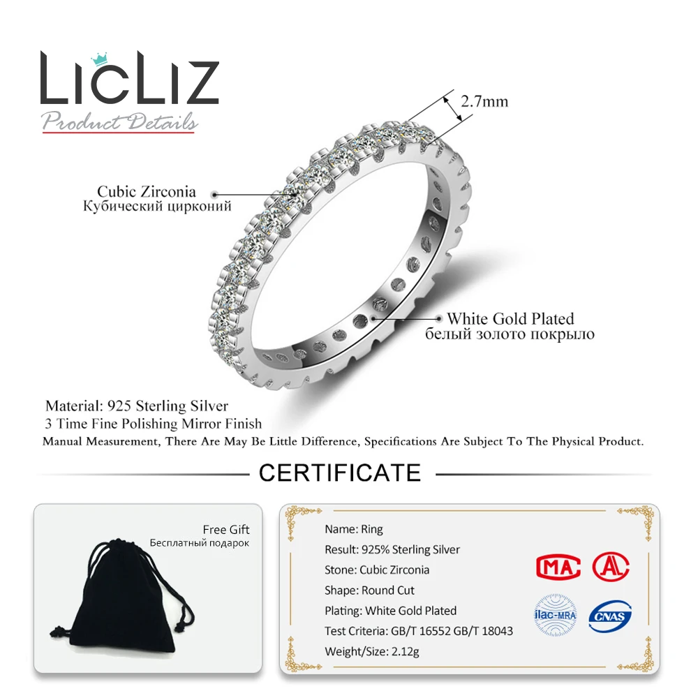 LicLiz 925 Sterling Silver Paved CZ Zircons Eternity Rings for Women Crystal Wedding Engagement Ring Band Jewelry LR0453 | Украшения и