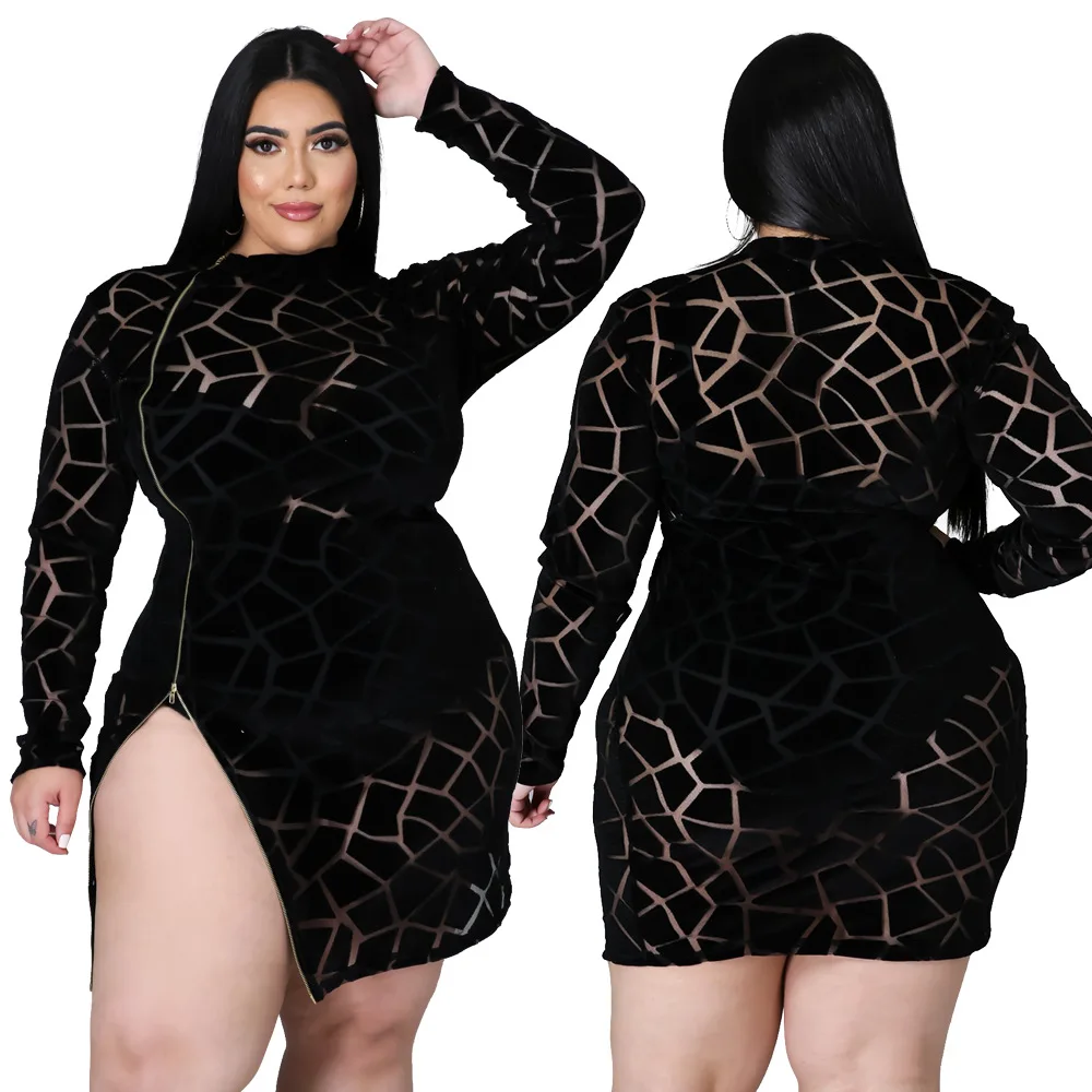 

RStylish Spring Hot Fashion Dresses Plus Size Women 2021 New Street Style Long Sleeve Side Zipper Stand Collar Loose Mini Dress