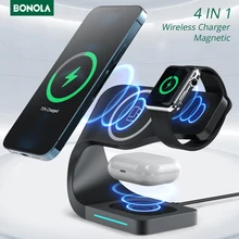 Bonola Qi 15W Fast Charge 3 in 1 Wireless Charger Dock Station for Apple Watch/iWatch 6 5 4 3/AirPods Pro/iPhone 12 11 XS XR X 8